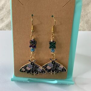 Elegant Gold and Black Moth Earrings